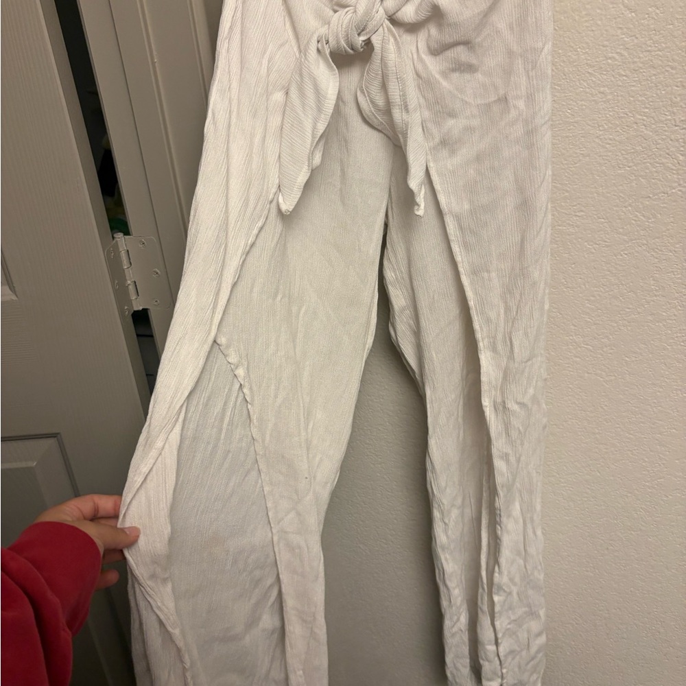 White Tie-Front Pants